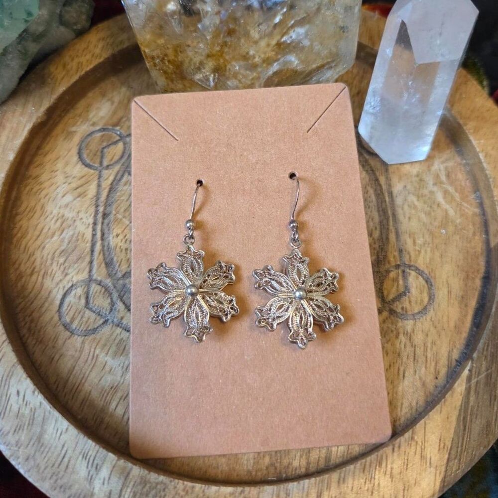 Vintage Sterling Silver Filigree Flower Dangle Earrings